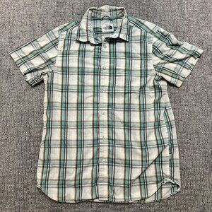 vintage the north‎ face short sleeve plaid button up shirt